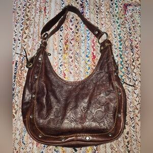 Marino Orlandi Brown Floral Embossed Leather Hobo Bag